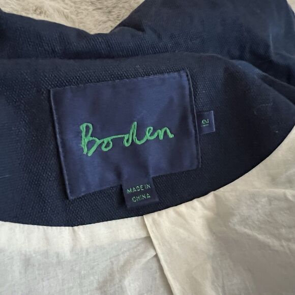 Boden Navy Trench Coat with White and Gray Accents - Picture 3 of 13